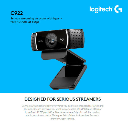 Logitech Logitech C922 1080P HD Webcam Streaming Video Chat USB Cam Remote Teaching Meeting Computer Laptop Camera With Stereo Mic For Windows Android 1