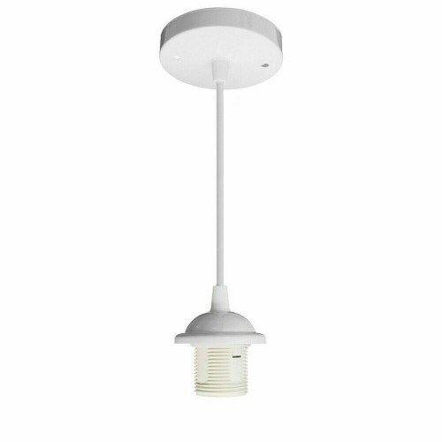 (White) Light Pendant Fitting Ceiling Rose E27 Suspension Set 3 Colours Light Base