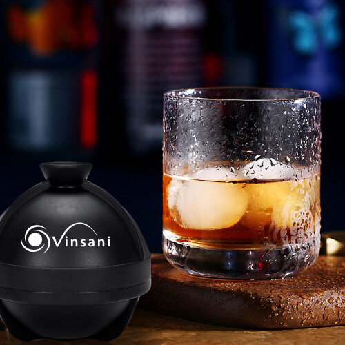 Vinsani 2pc Ice Cube Ball Moulds Reusable Sphere Shaped Ice Ball Maker 1