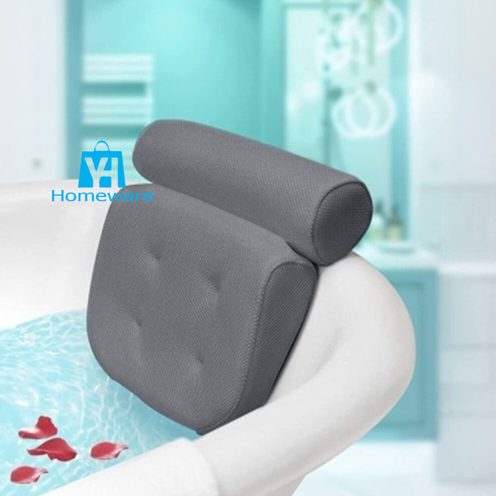 (Grey) Luxury Bath Spa Pillow Suction Cups Cushioned Spongy Relaxing Bathtub Cushion