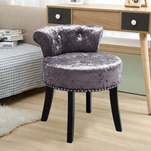 Living And Home (Dark Grey) Crushed Velvet Vanity Stool | Dressing Table Chair 2