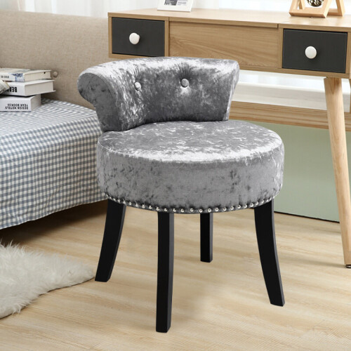 Living And Home (Silver Grey) Crushed Velvet Vanity Stool | Dressing Table Chair