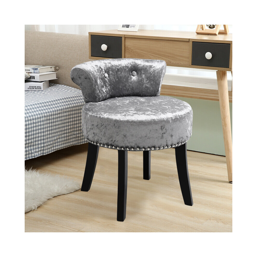 (Silver Grey) Crushed Velvet Vanity Stool | Dressing Table Chair