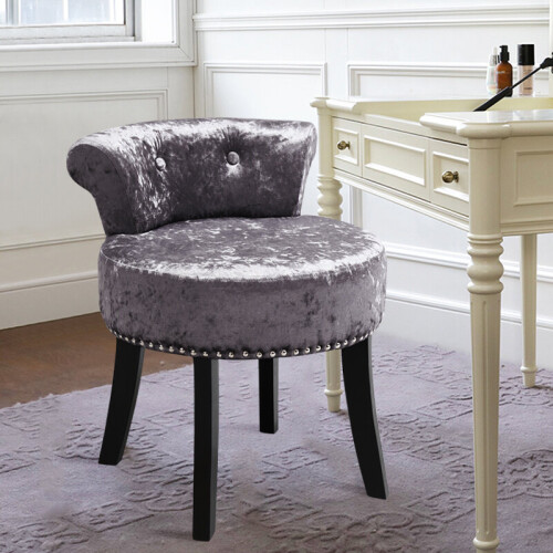 Living And Home (Dark Grey) Crushed Velvet Vanity Stool | Dressing Table Chair