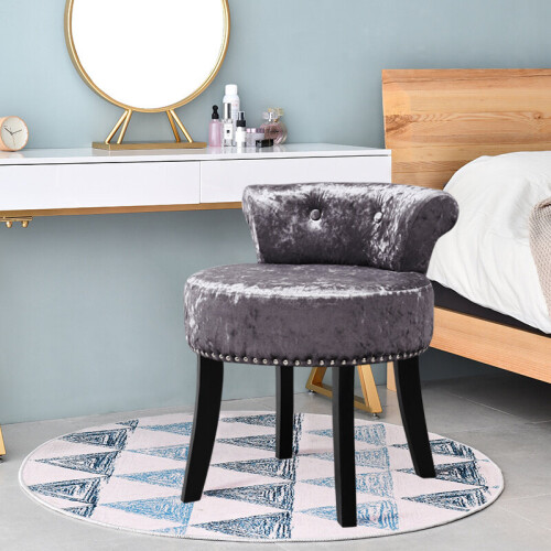 Living And Home (Dark Grey) Crushed Velvet Vanity Stool | Dressing Table Chair 1