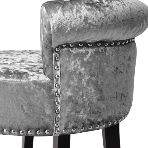 Living And Home (Silver Grey) Crushed Velvet Vanity Stool | Dressing Table Chair 2