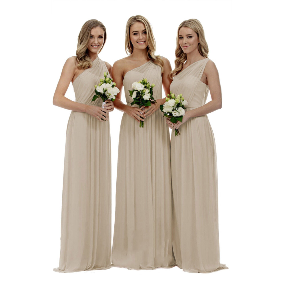 (Champagne, 8) One-Shoulder Chiffon Evening Party Ball Gown Bridesmaid Dress