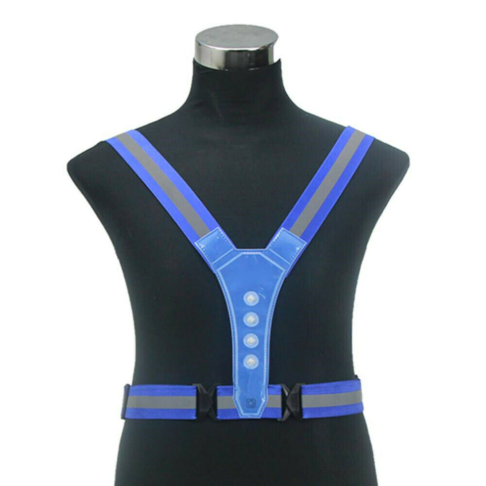 Safety Blue Hi Viz Visibilty Reflective Flashing Belt Red Light Dark 5056013646662