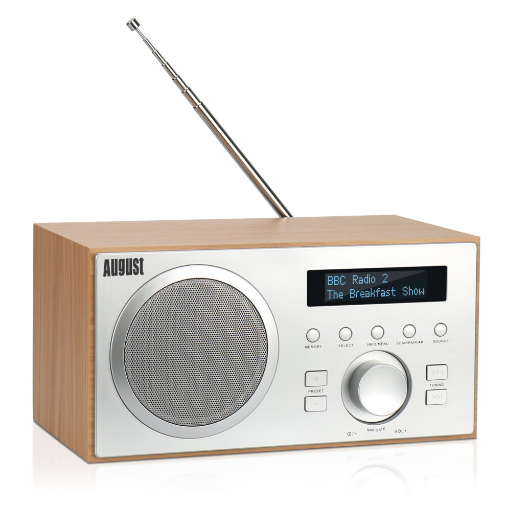 August Mb420 Dab Dab+ Fm Digital Radio Tuner, Dual Alarm Clock With Aux, Line-Out, Mains Powered Lcd Screen 40 Station Presets 5053047009760