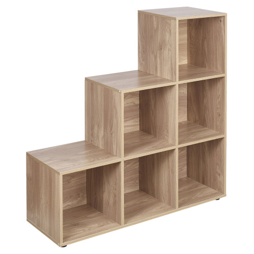 URBN Living (Oak) 6 Cube Step Storage Unit Shelf Organiser Bookcase