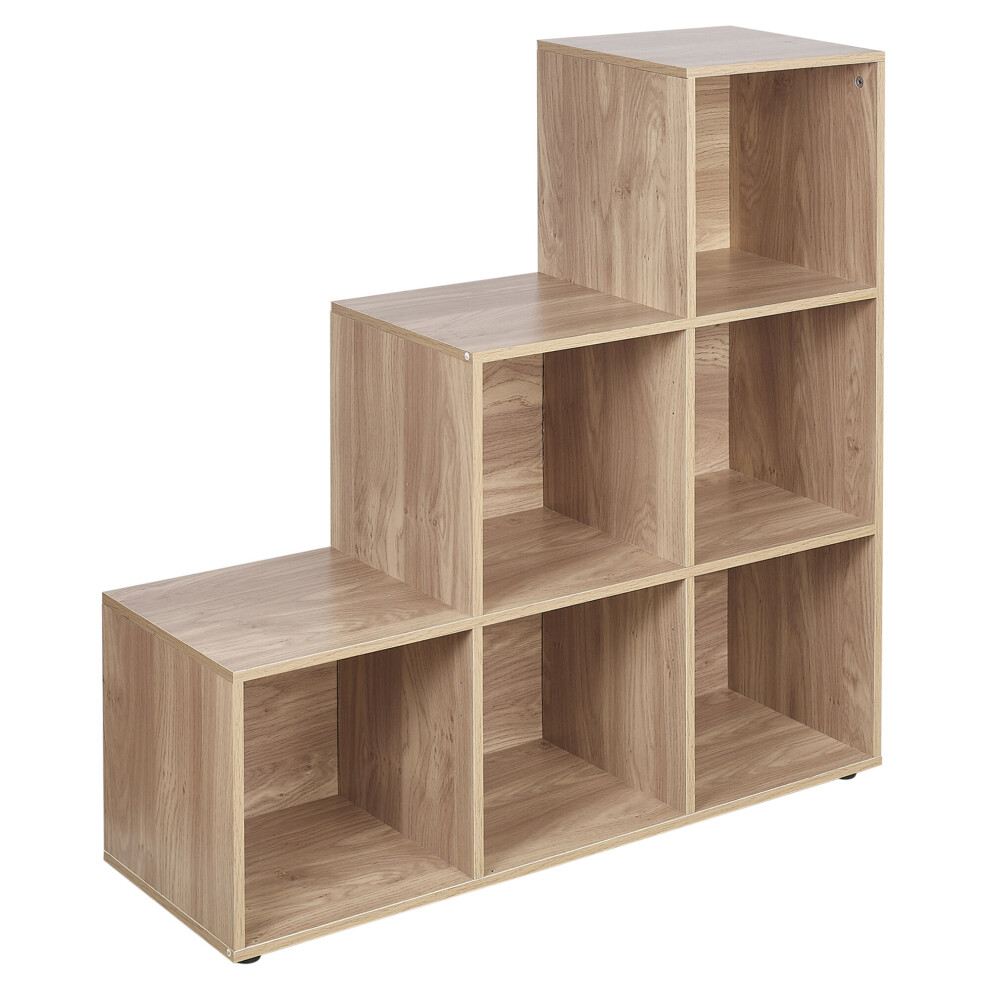 (Oak) 6 Cube Step Storage Unit Shelf Organiser Bookcase