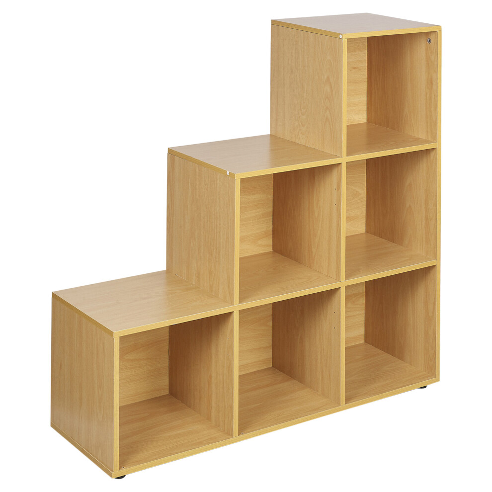 (Beech) 6 Cube Step Storage Unit Shelf Organiser Bookcase