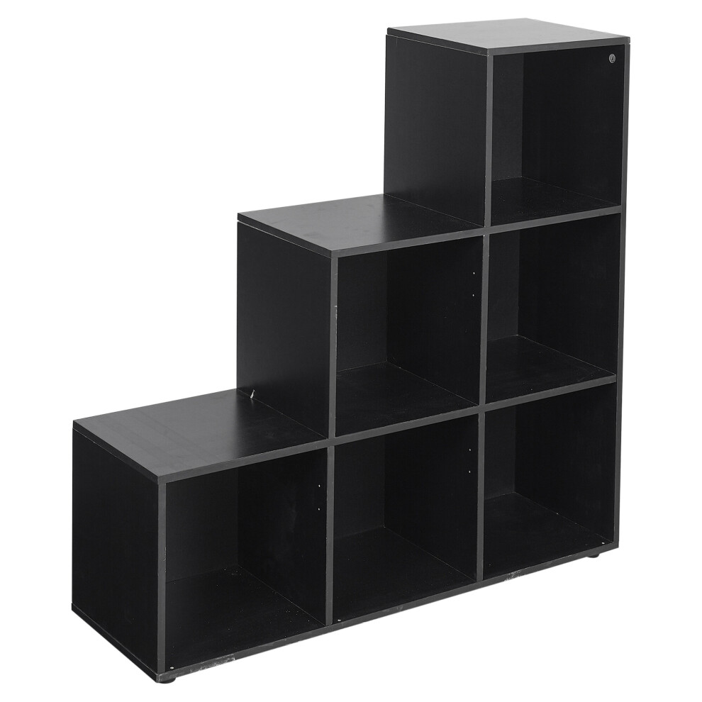 (Black) 6 Cube Step Storage Unit Shelf Organiser Bookcase