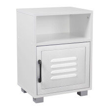 (White/White) Valencia Wooden Bedside Cabinet 1 Shelf Metal Door