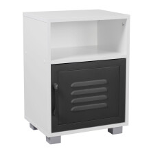 (White/Black) Valencia Wooden Bedside Cabinet 1 Shelf Metal Door