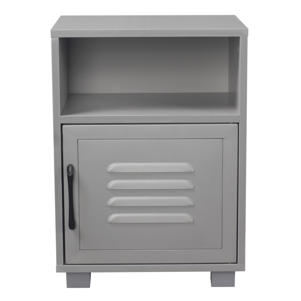 (Grey/Grey) Valencia Wooden Bedside Cabinet 1 Shelf Metal Door