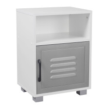 (White/Grey) Valencia Wooden Bedside Cabinet 1 Shelf Metal Door