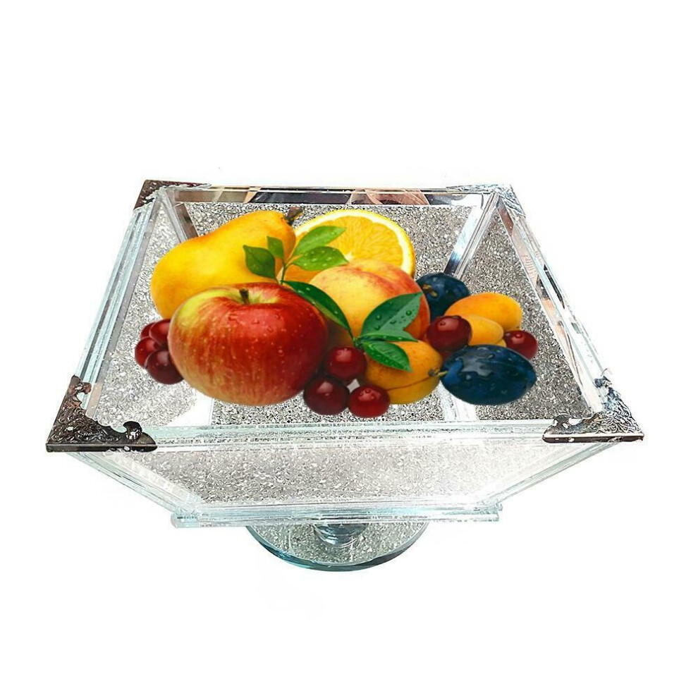 ProTech Crushed Diamond Fruit Bowl, Bling Ornament, Crystal Kitchen Sparkly Fruit Bowl Storage Organiser, Glass Fruit Bowl, Home Décor, Silver