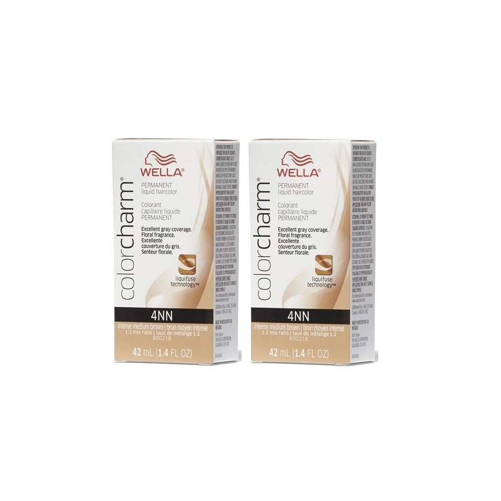 Wella Brown,Multicoloured (4Nn - (2Pks)) 4Nn Intense Medium Brown Color Charm Permanent Liquid Haircolor
