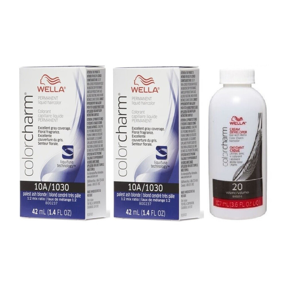 Wella Multicoloured (10A+10A+Dev (Vol.20) 3.6Oz) 10A Palest Ash Blonde Color Charm Permanent Liquid Haircolor