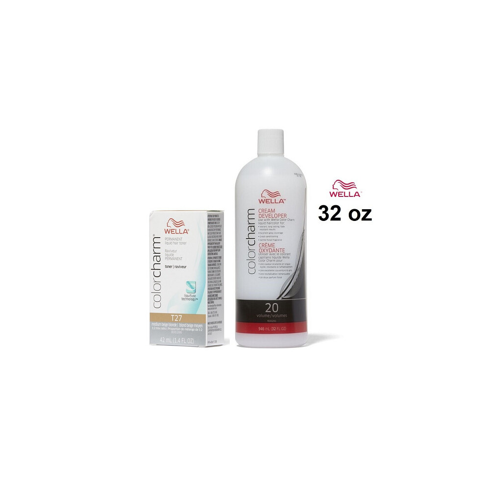 (T27+Dev(Vol20)32oz) Wella Color Charm T27 Medium Beige Blonde Hair Toner