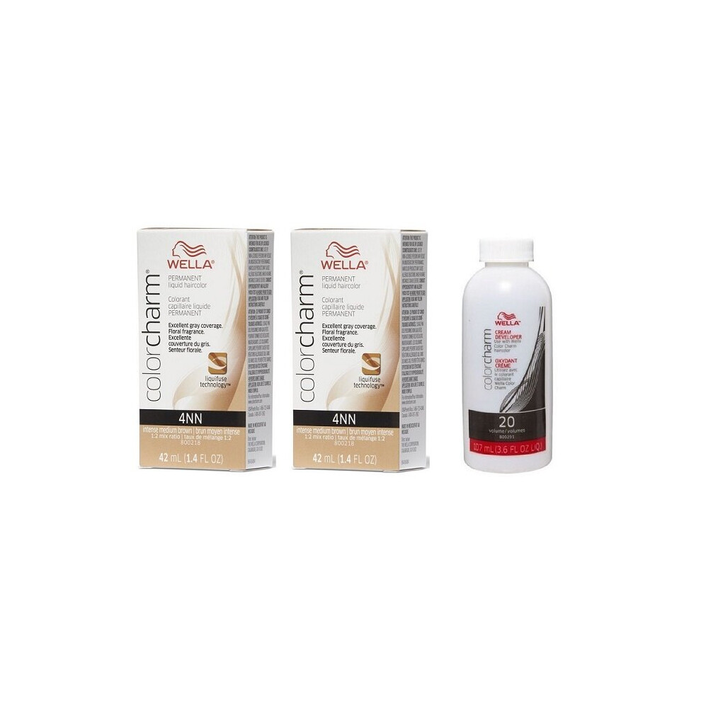 Wella Brown,Multicoloured (4Nn + 4Nn + Dev(Vol20)3.6Oz) 4Nn Intense Medium Brown Color Charm Permanent Liquid Haircolor