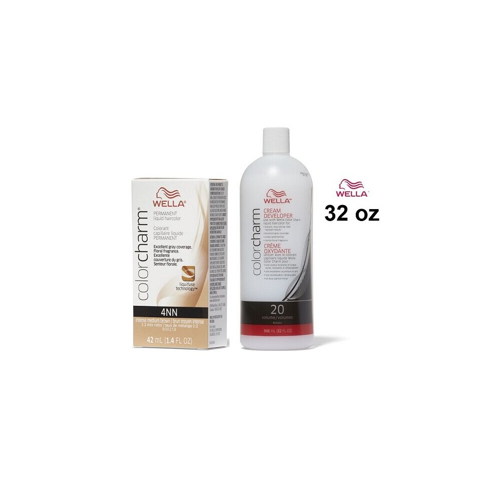 (4NN + Dev(vol20)32oz) Wella 4NN Intense Medium Brown Color Charm Permanent Liquid Haircolor