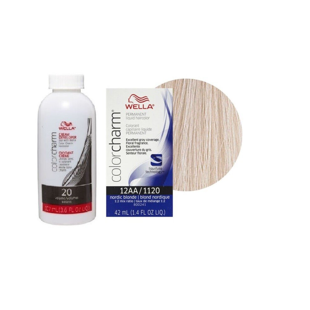 Wella (12Aa+Dev (Vol. 20) 3.6Oz) 12Aa Nordic Blonde Color Charm Permanent Liquid Haircolor Multicoloured
