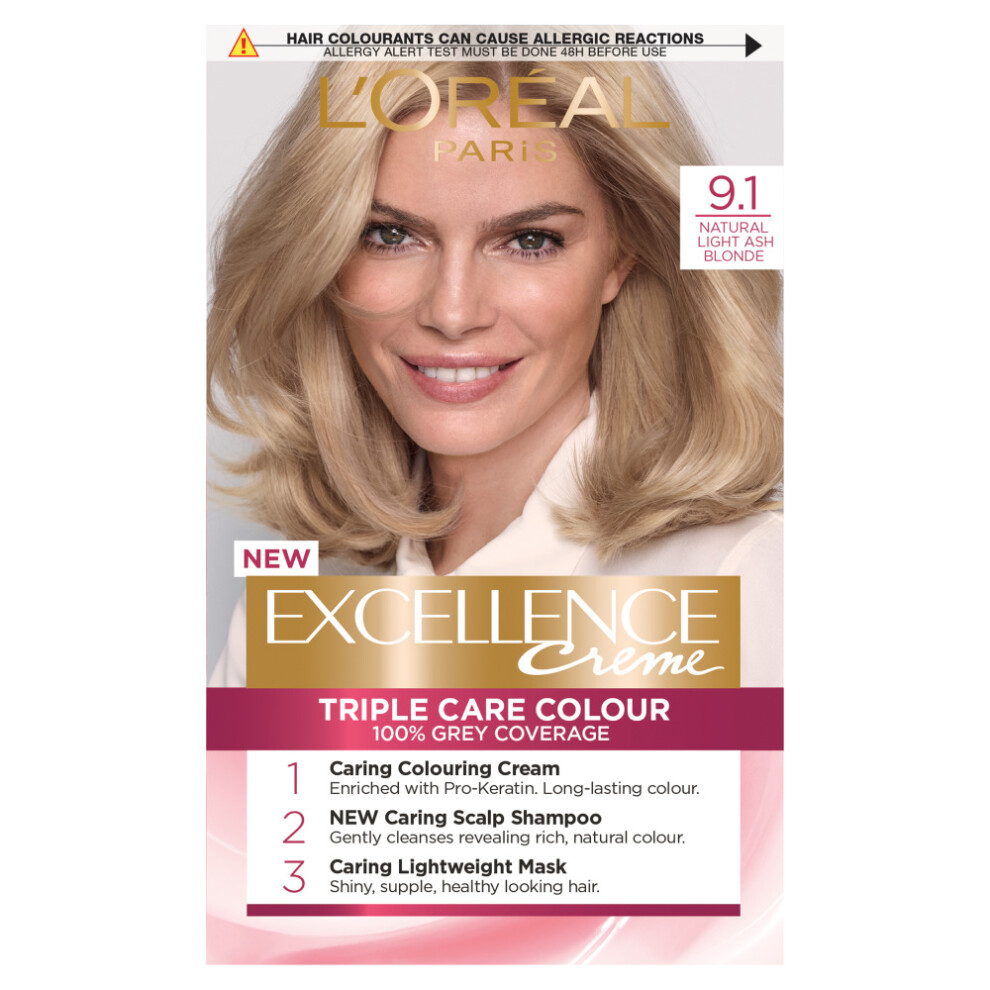 New L’oréal Paris L'oreal Excellence 9.1 Natural Ash Blonde Hair Dye - 1 Kit Light