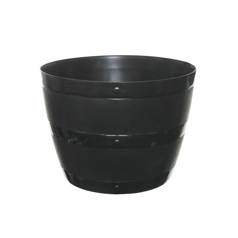 Large Black Plastic Barrel Flower Planter Pot Garden Plant Tub Container UK Made