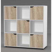 (9 Cube - White, Oak) 9 Cube Wooden Storage Bookcase Unit With Doors
