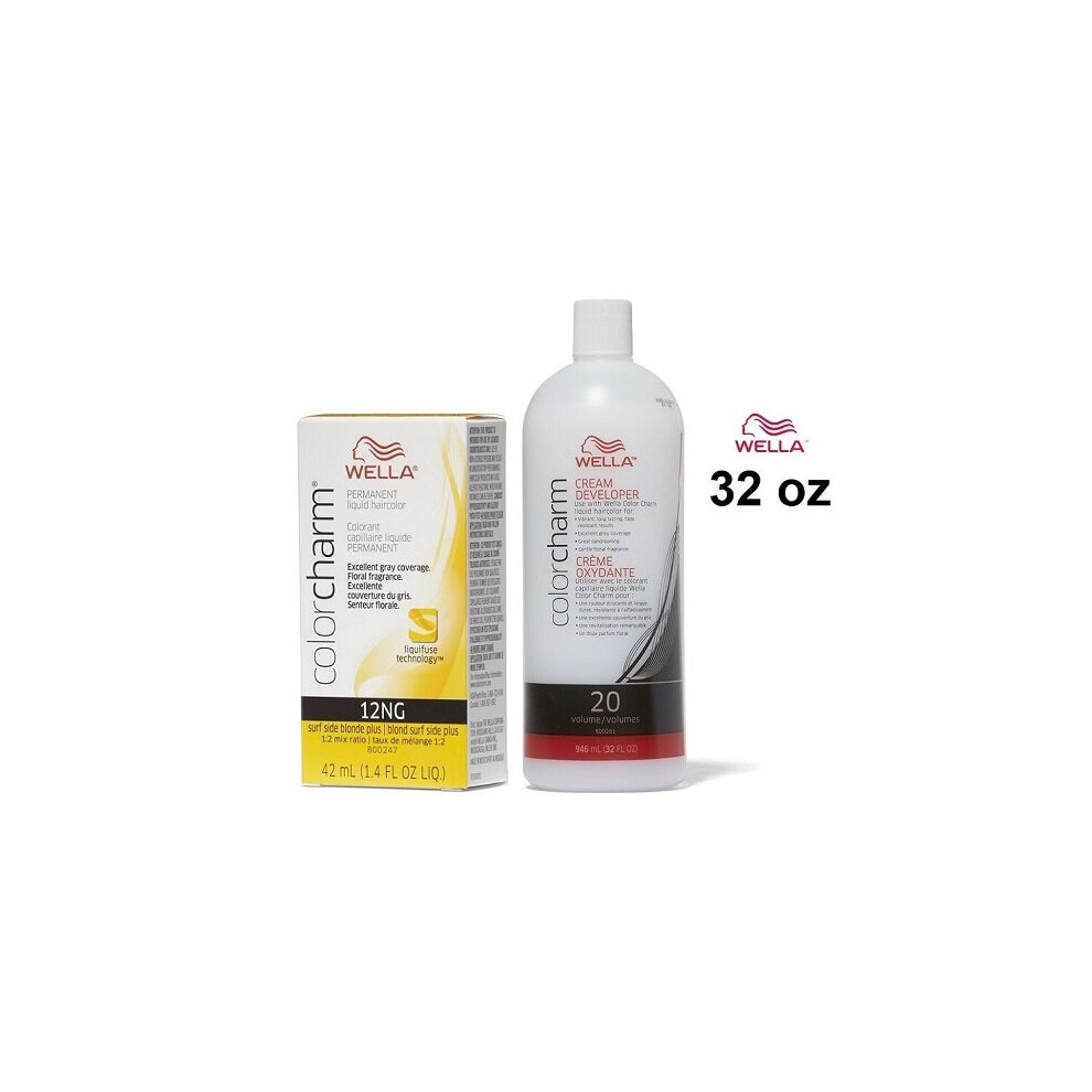 (12NG+Dev(Vol.20)32oz) Wella Color Charm 12NG Surf Side Blonde Plus Permanent Liquid Haircolor