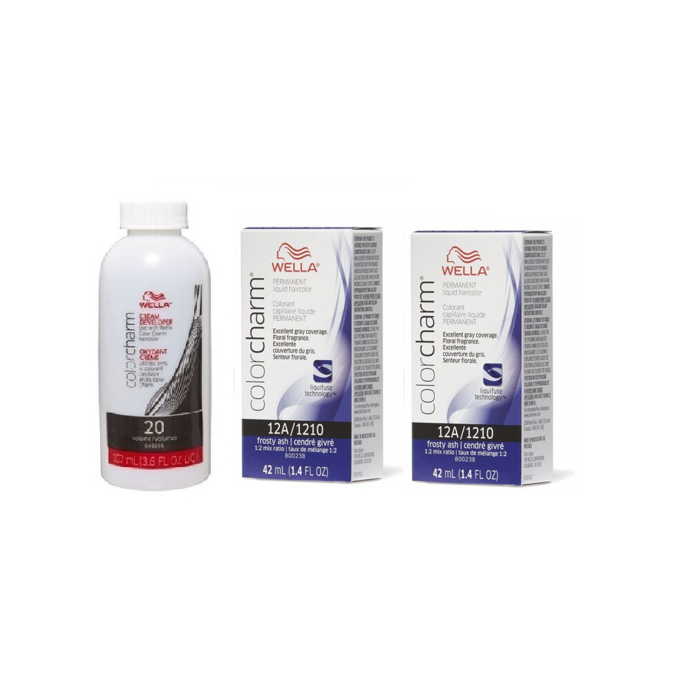 Wella (12A(2)+Dev(Vol.20)3.6Oz) 12A Frosty Ash Color Charm Permanent Liquid Haircolor Multicoloured
