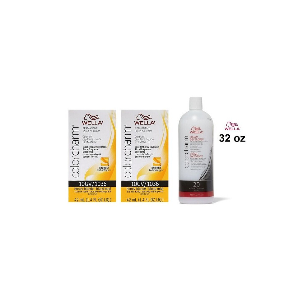 Wella Multicoloured (10Gv(2)+Dev(Vol.20)32Oz) Color Charm 10Gv Honey Blonde Permanent Liquid Haircolor