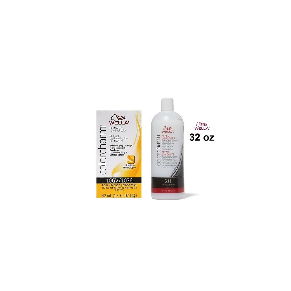 Wella (10Gv+Dev(Vol.20)32Oz) Color Charm 10Gv Honey Blonde Permanent Liquid Haircolor Multicoloured