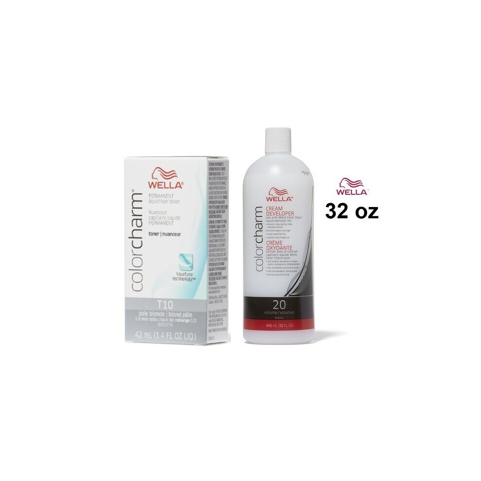 (T10+Dev(Vol.20)32oz) Wella Color Charm T10 Pale Blonde Hair Toner