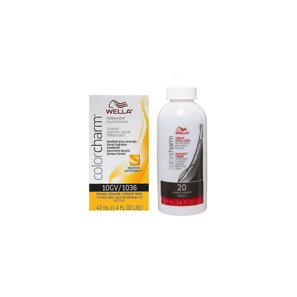 Wella Multicoloured (10Gv + Dev (Vol. 20) 3.6Oz) Color Charm 10Gv Honey Blonde Permanent Liquid Haircolor