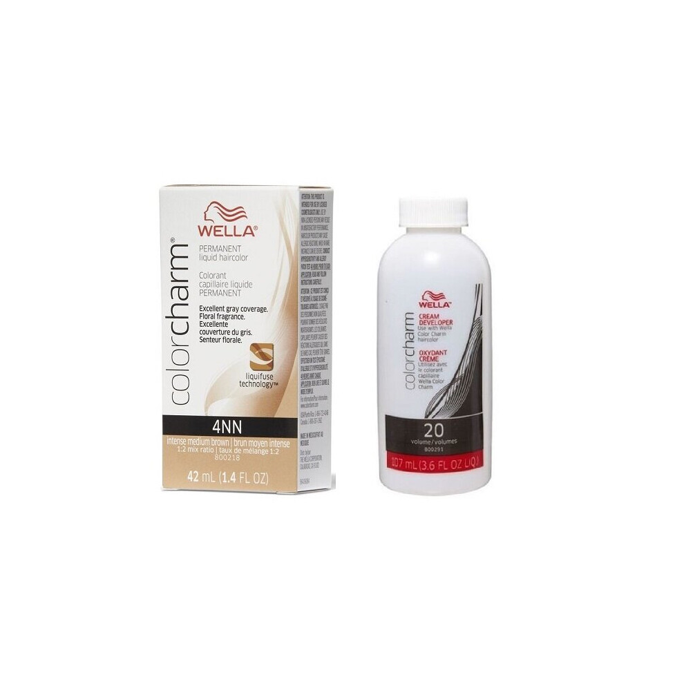 (4NN + Dev(vol20)3.6oz) Wella 4NN Intense Medium Brown Color Charm Permanent Liquid Haircolor-image-OPC-P7GMYC7-NEW