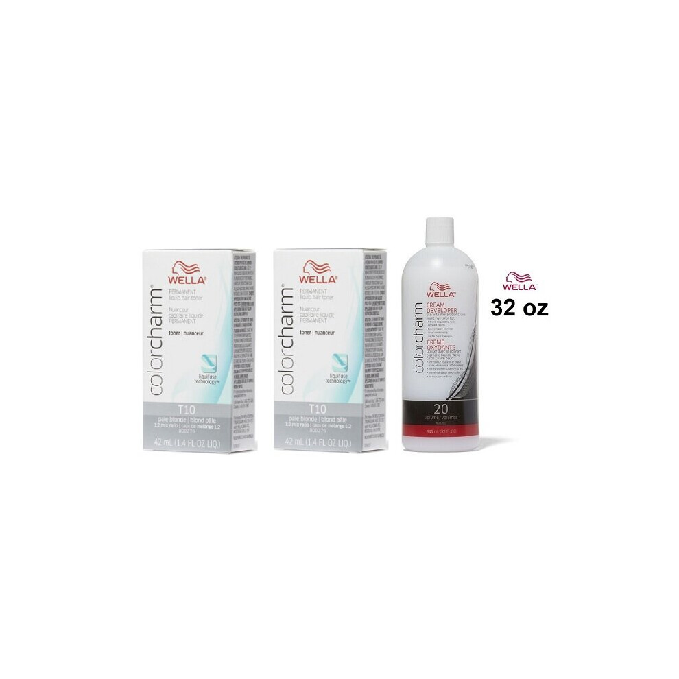 (T10+T10+Dev(Vol.20)32oz) Wella Color Charm T10 Pale Blonde Hair Toner