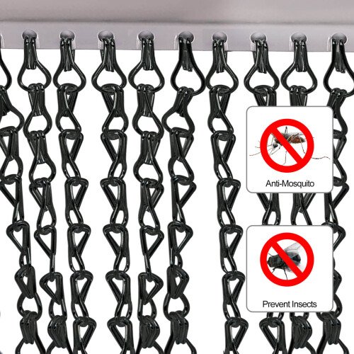 (Black) Aluminium Chain Curtain 214 x 90cm 2