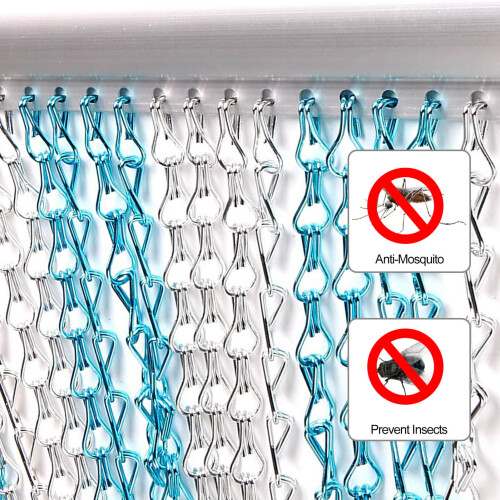 (Blue Silver) Aluminium Chain Curtain 214 x 90cm 2