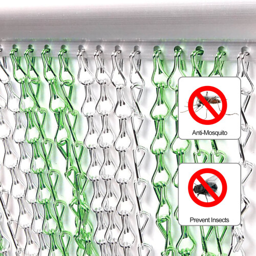 (Green Silver) Aluminium Chain Curtain 214 x 90cm 2