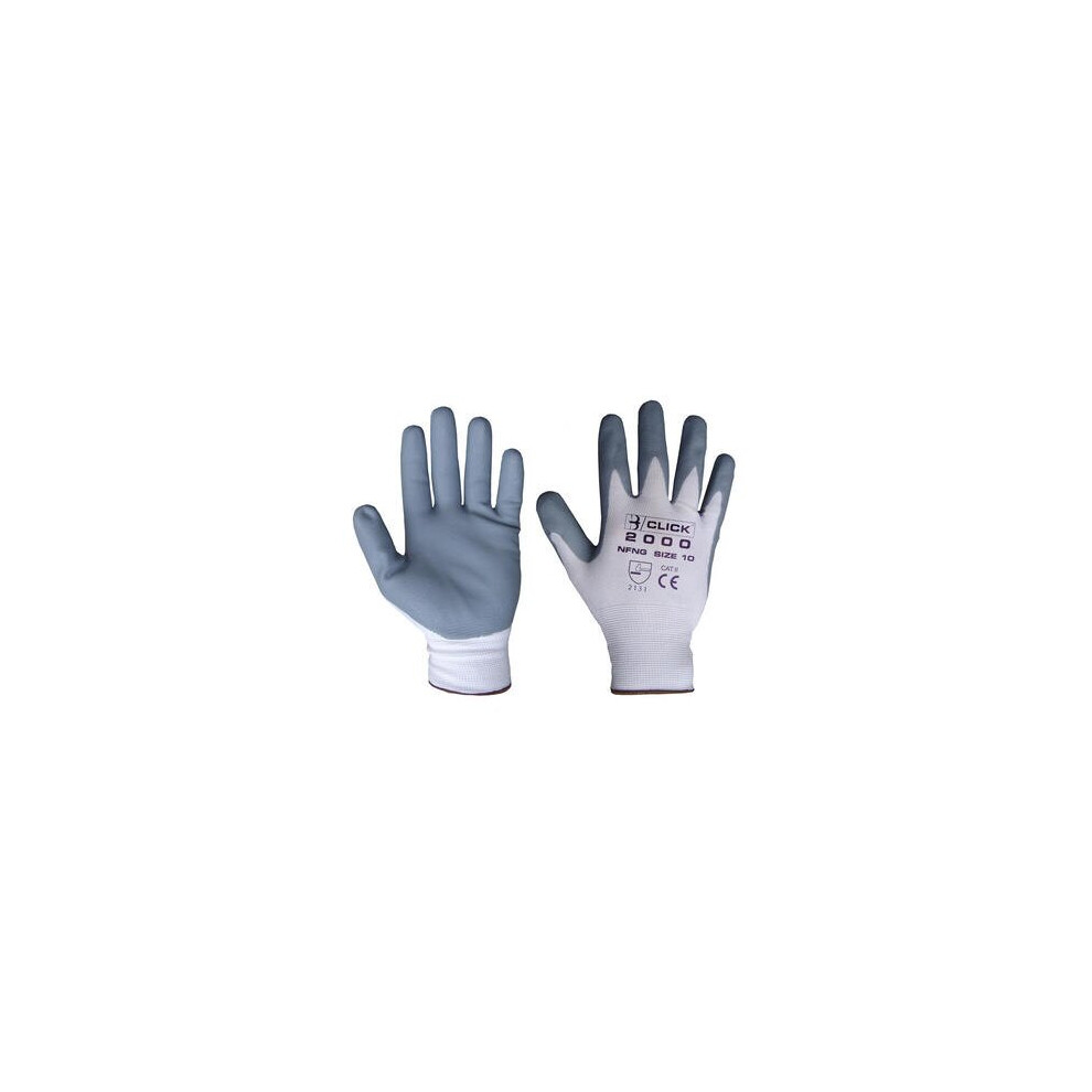 (Large) Click 2000 Nylon Work Gloves Nitrile Palm 10 Pack 5030566115820