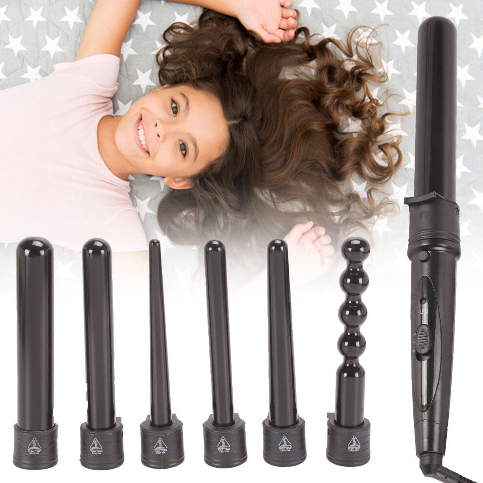 Black 6 In 1 Ceramic Hair Crimper Salon Curling Roller 9-32Mm Curler Wand