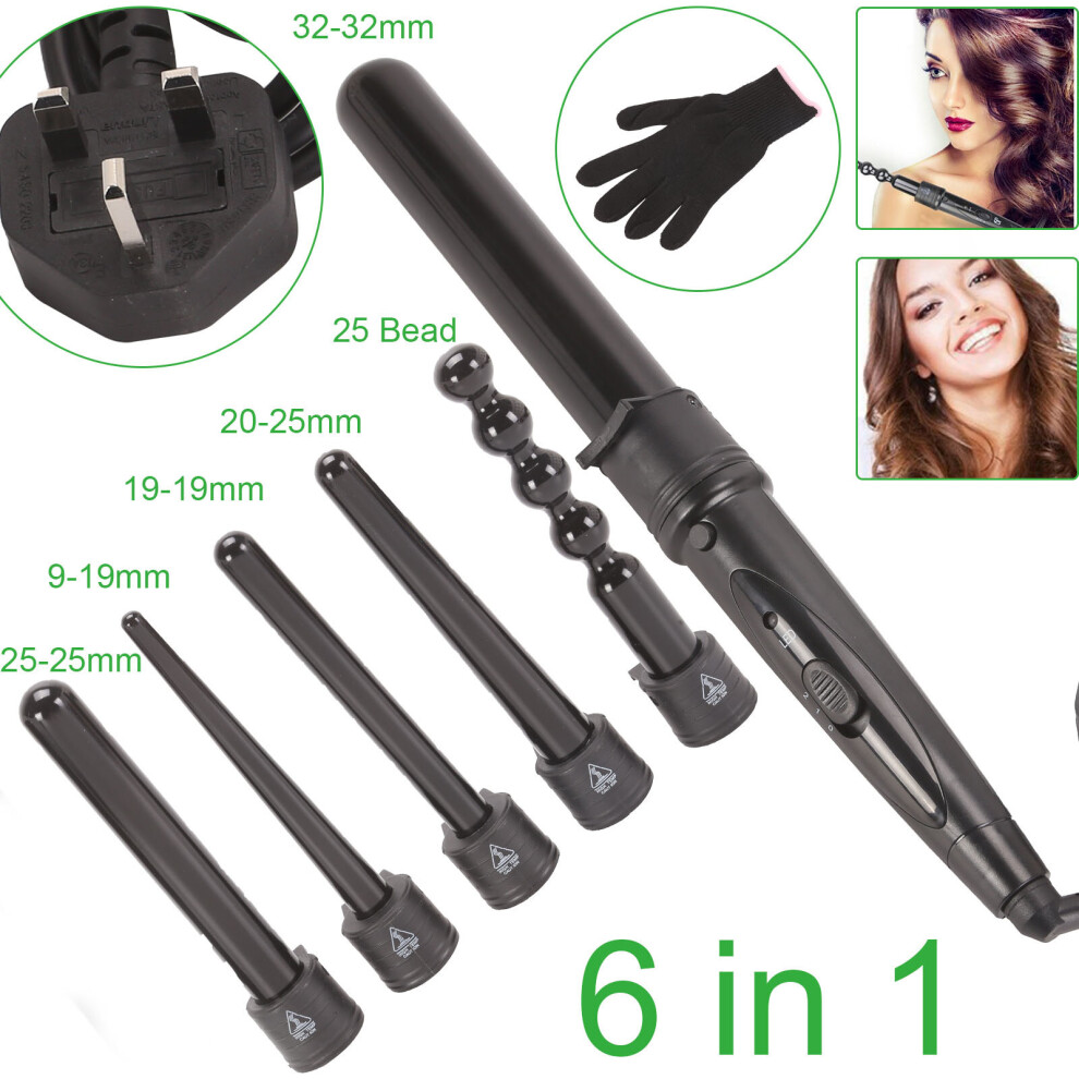 6 in 1 Ceramic Hair Crimper Curling Iron Tong Waving Wand Roller Salon