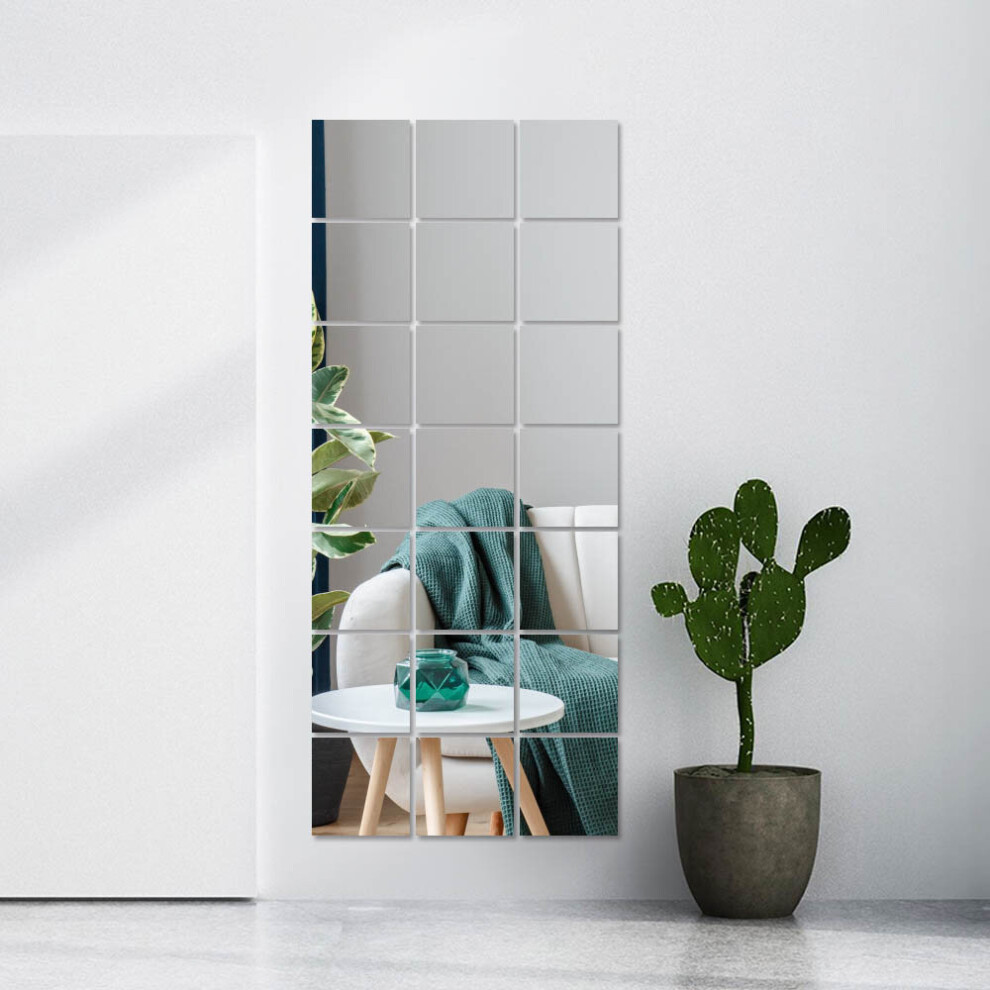 40Pcs Self Adhesive Square Glass Mirror Tiles Wall Sticker Home Décor