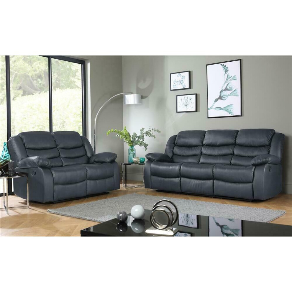 (Grey, 3 + 2 Seater) ROMA 3 Plus 2 Seater Recliner Sofa, Bonded Leather