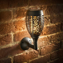 Mason & Jones Morocco Flame Effect Solar Wall Light - Realistic Amber Flame, Ambient Garden Lighting for Fences & Walls