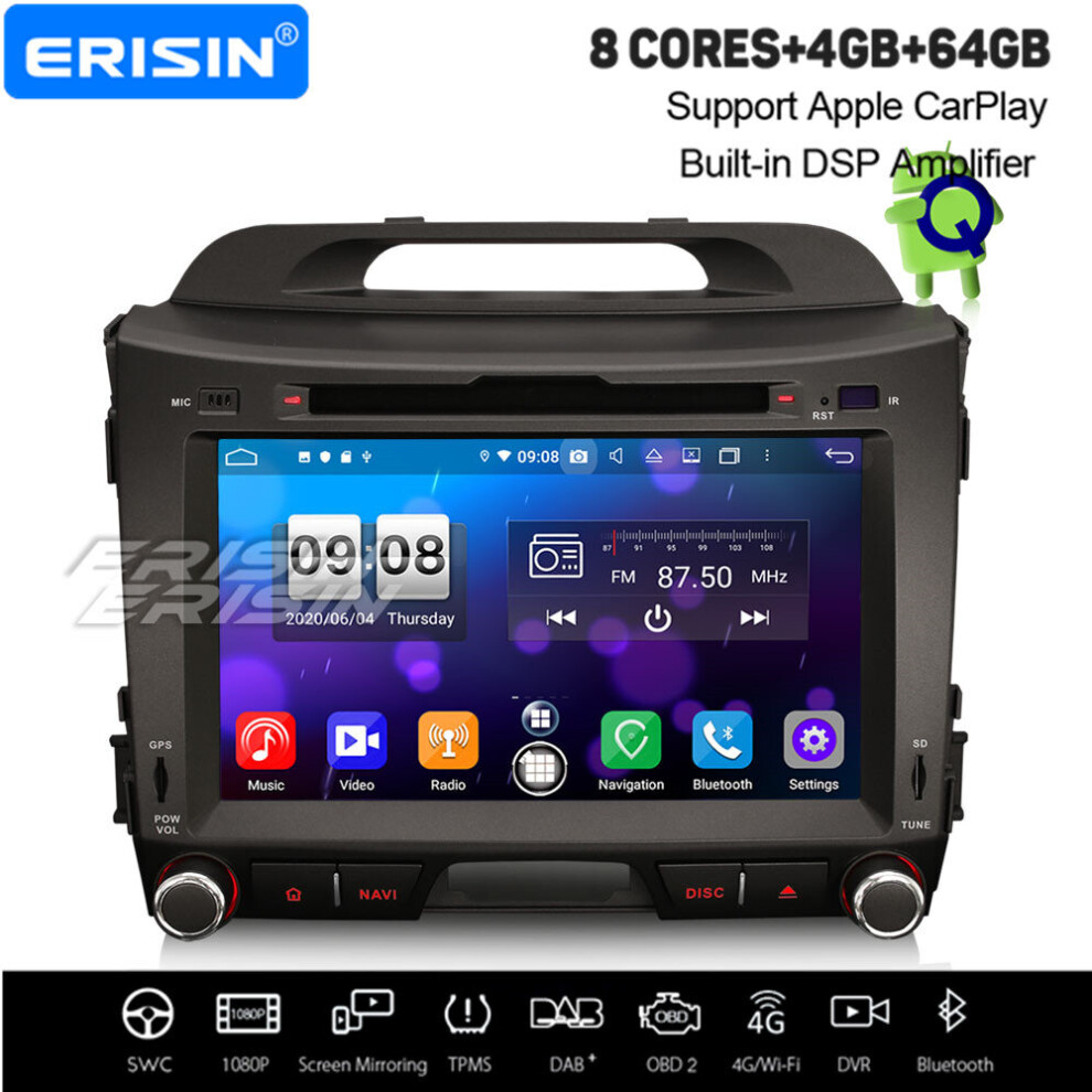 Octa-Core Android 10.0 Car Stereo Carplay Dsp Wifi Obd2 Bluetooth Dab+ Sat Nav For Kia Sportage 737655204377
