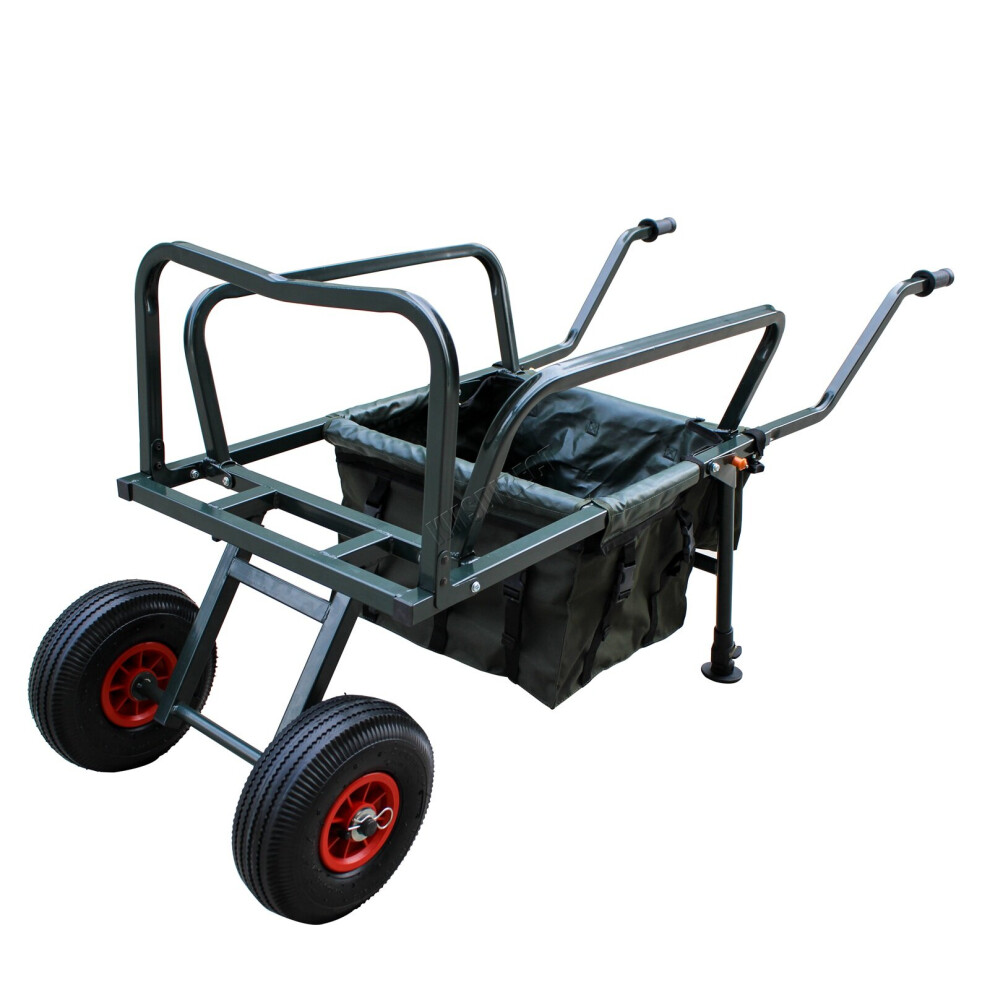 CARPZILLA Fishing Trolley 2 Pneumatic Wheel Folding Barrow Cart with Bag Adjustable Legs